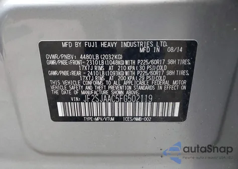 2015 Subaru Forester 2.5I z USA, uszkodzony, nr VIN JF2SJAAC5FG502119